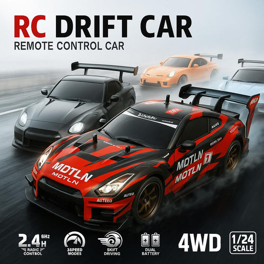 DWH RC Drift Car for Adults | High Speed 4X4 Remote Control car with Speed Adjustment, LED Lights, Extra Tyres & Cone – Rechargeable Drift Car