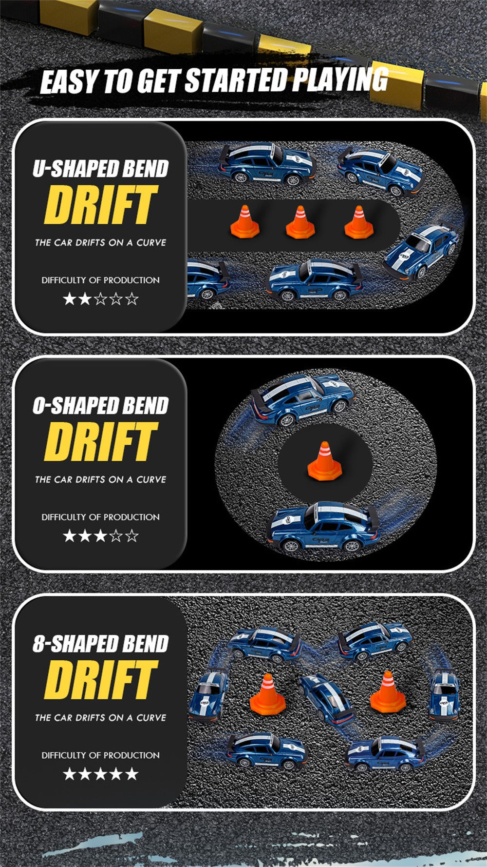 HGT Classic Sports RC Drift Car 1:24 Scale• Track Blue Edition •