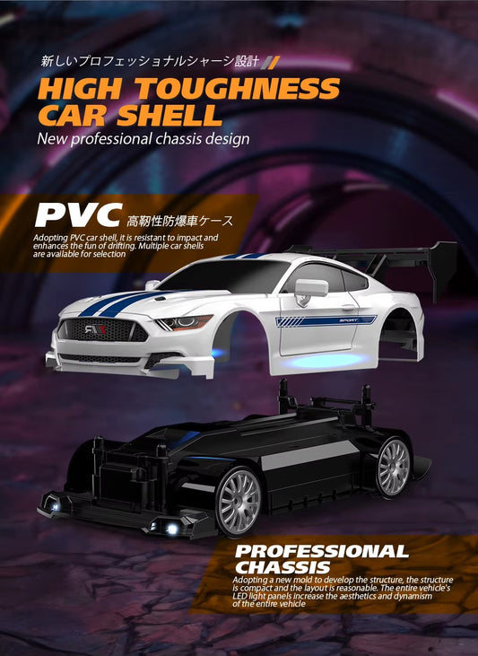 RC Drift Car, 1:24 Scale Remote Control Mustang with LED Lights, 2.4GHz 20KM/H 4WD High Speed RC Cars, Drifting Tires& Batteries