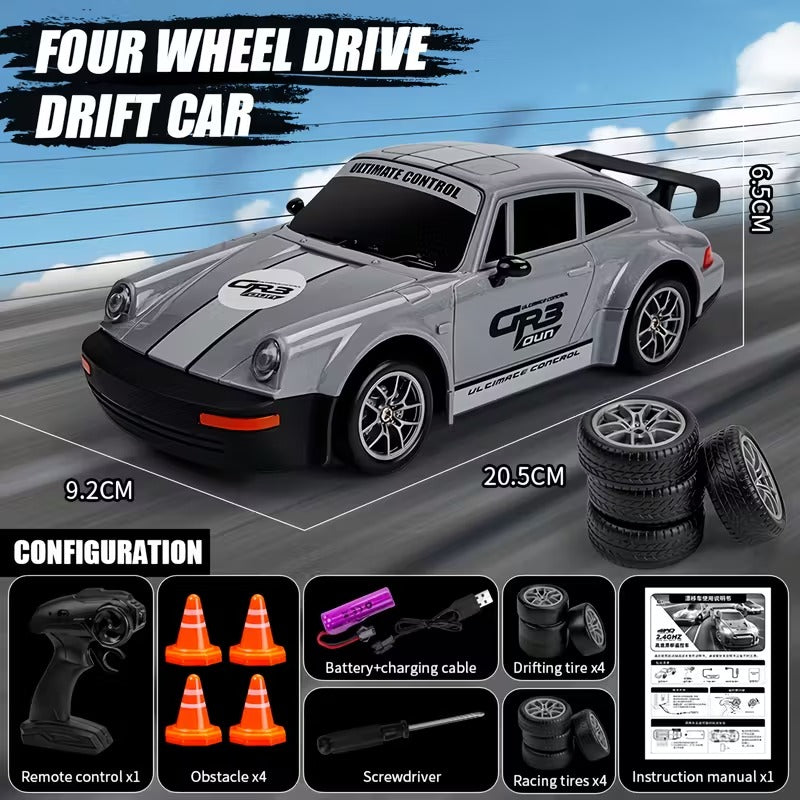 HGT Classic Sports RC Drift Car 1:24 Scale• Graphite Grey •
