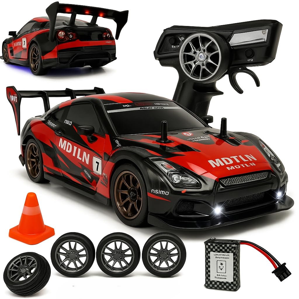 DWH RC Drift Car for Adults | High Speed 4WD Remote Control Drift car with Speed Adjustment, LED Lights, Extra Tyres & Cone – Rechargeable Drift Car