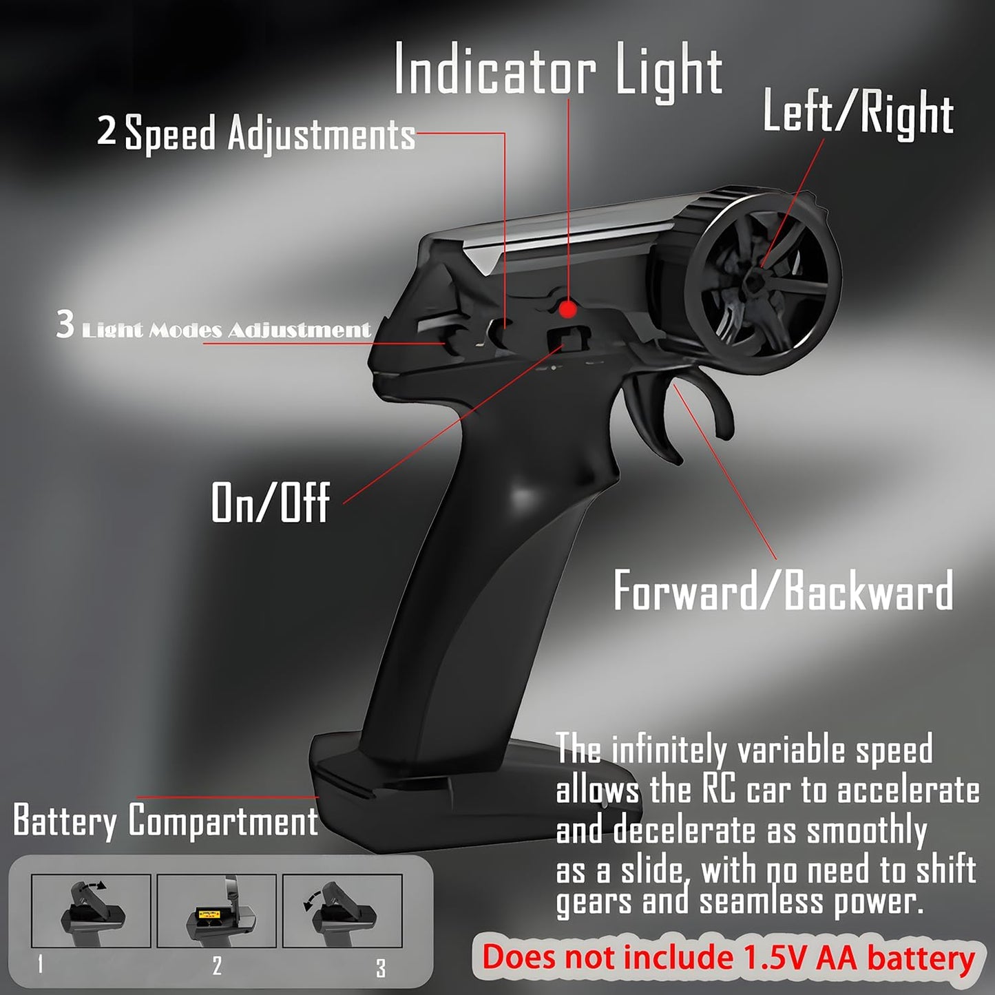 RC Drift Car, 1:24 Scale Remote Control Mustang with LED Lights, 2.4GHz 20KM/H 4WD High Speed RC Cars, Drifting Tires＆ Batteries