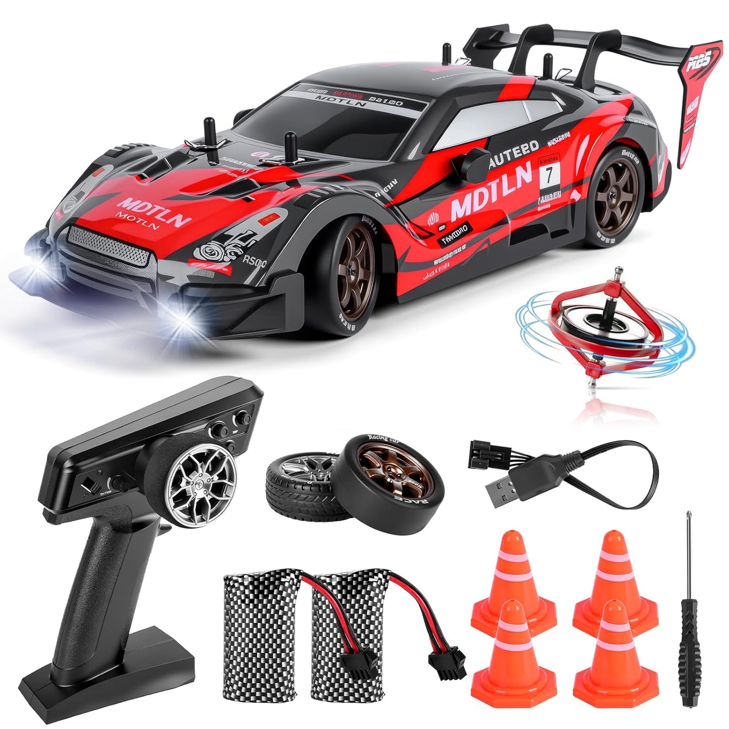 DWH RC Drift Car for Adults | High Speed 4WD Remote Control Drift car with Speed Adjustment, LED Lights, Extra Tyres & Cone – Rechargeable Drift Car