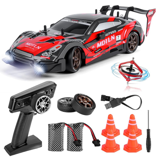DWH RC Drift Car for Adults | High Speed 4WD Remote Control Drift car with Speed Adjustment, LED Lights, Extra Tyres & Cone – Rechargeable Drift Car