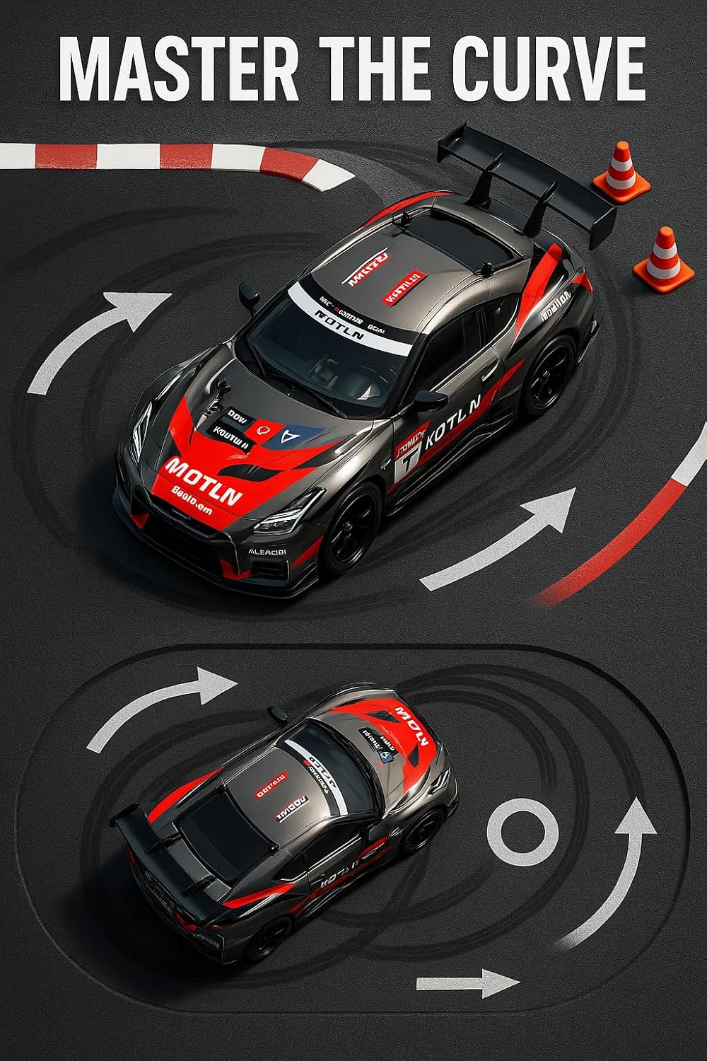 DWH RC Drift Car for Adults | High Speed 4WD Remote Control Drift car with Speed Adjustment, LED Lights, Extra Tyres & Cone – Rechargeable Drift Car