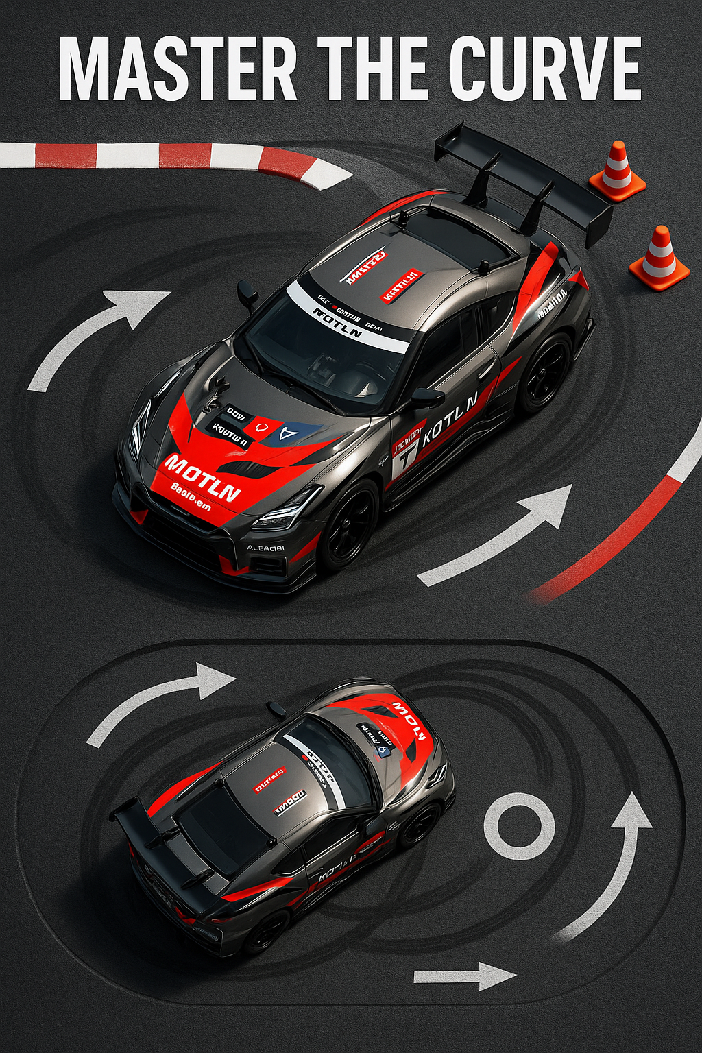 DWH RC Drift Car 1:24 Scale – 20 KM/H High Speed 4WD Remote Control Car with LED Lights – 2.4GHz Racing RC Car with Drift Tyres & Rechargeable Battery –