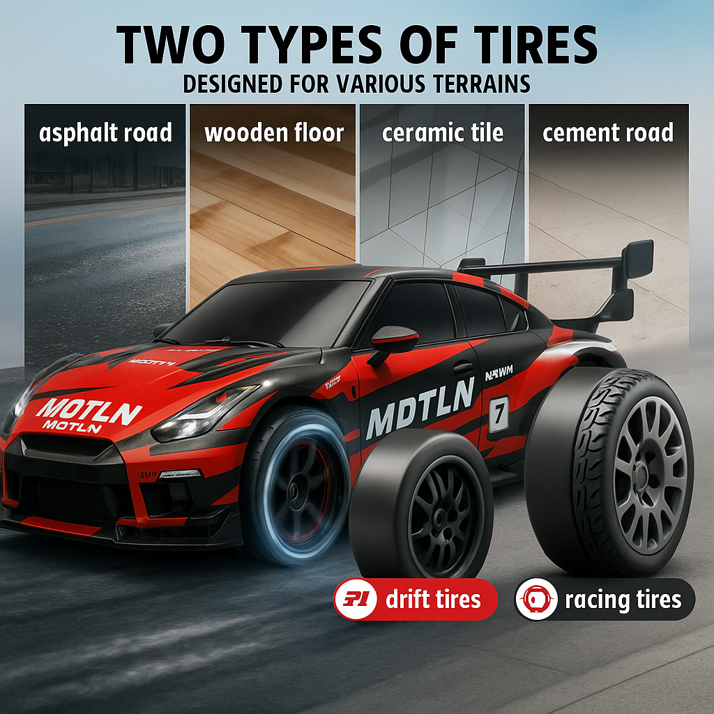 DWH RC Drift Car 1:24 Scale – 20 KM/H High Speed 4WD Remote Control Car with LED Lights – 2.4GHz Racing RC Car with Drift Tyres & Rechargeable Battery –