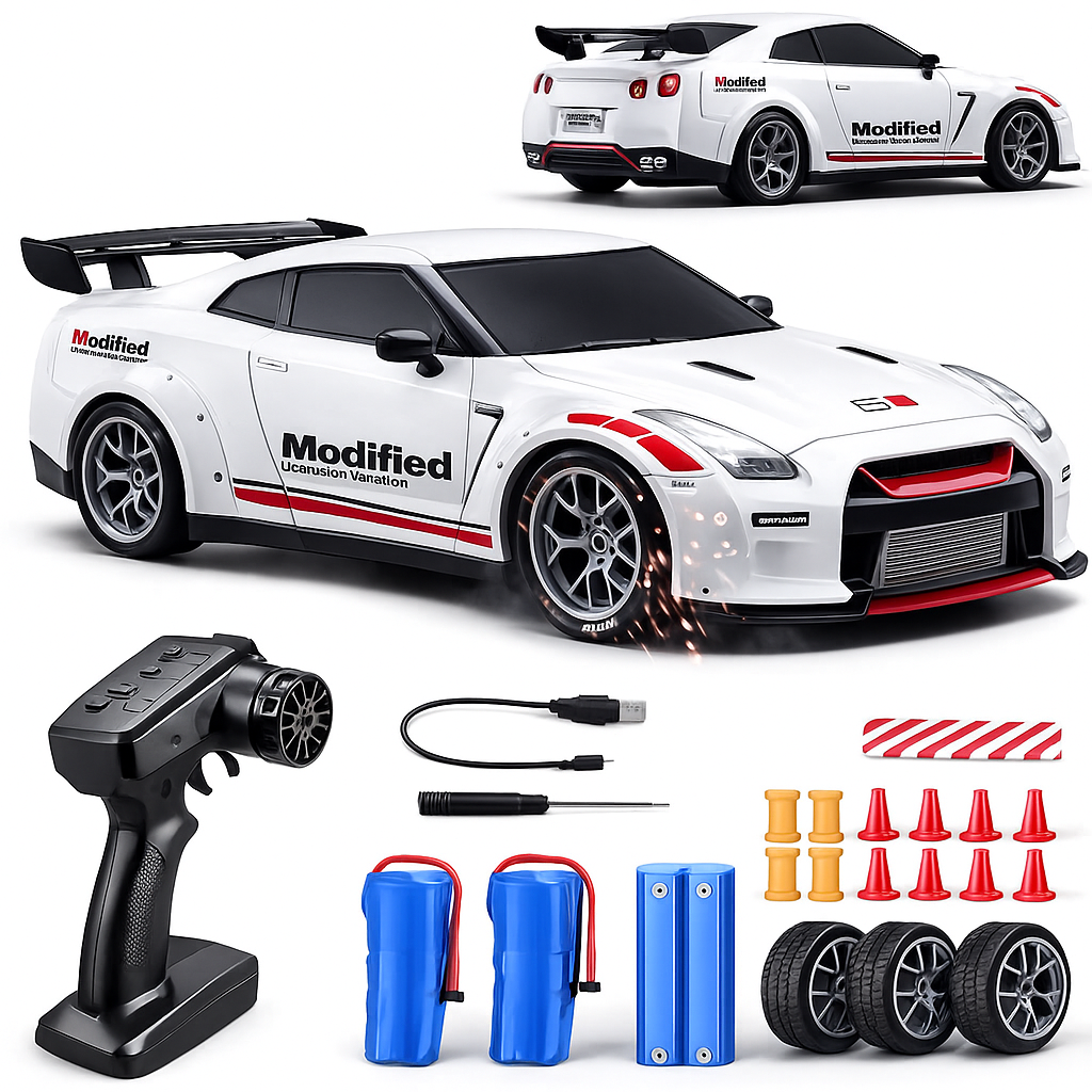 HGT GTR-Style RC Drift Car 1:24 Scale • Racing White •