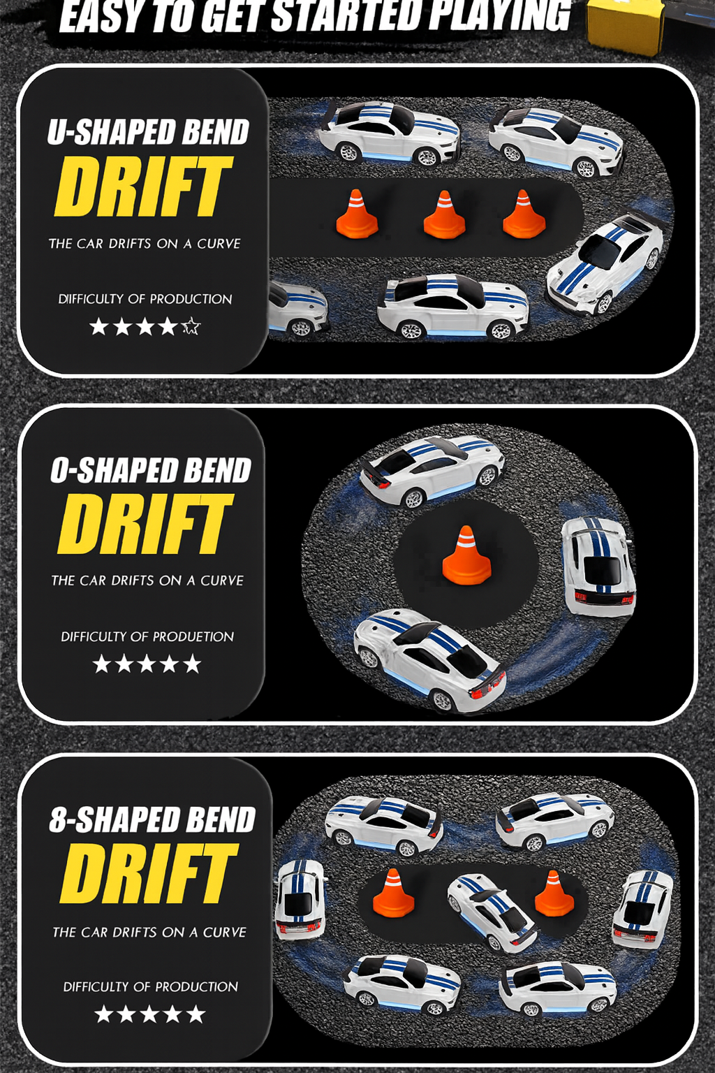 DWH RC Drift Car, 1:24 Scale Remote Control Vehicle with LED Lights, 2.4GHz 20KM/H 4WD High Speed RC Cars, Drifting Tires＆ Batteries, (Skyline BLU-X)