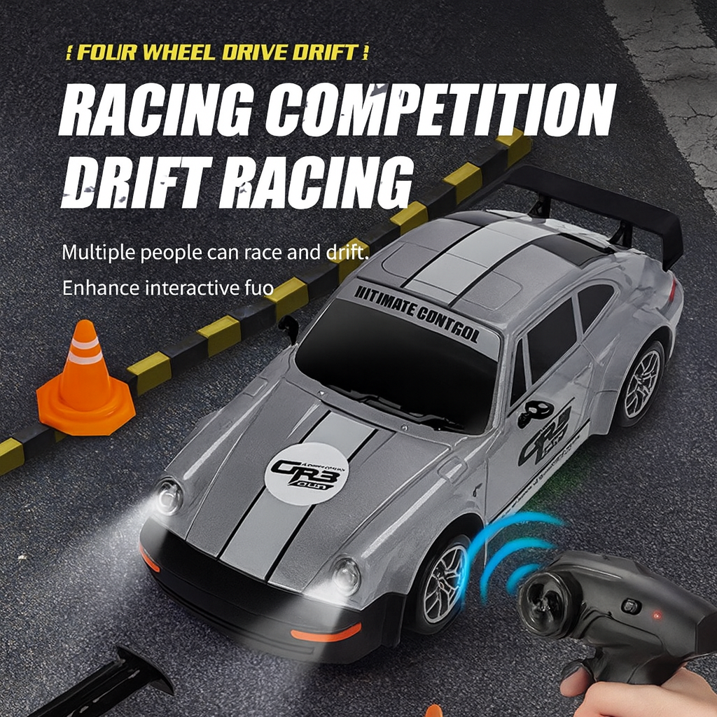 Porsche RC Drift Car 1:24 Scale – 20 KM/H High Speed 4WD Remote Control Car with LED Lights – 2.4GHz Racing RC Car with Drift Tyres & Rechargeable Battery