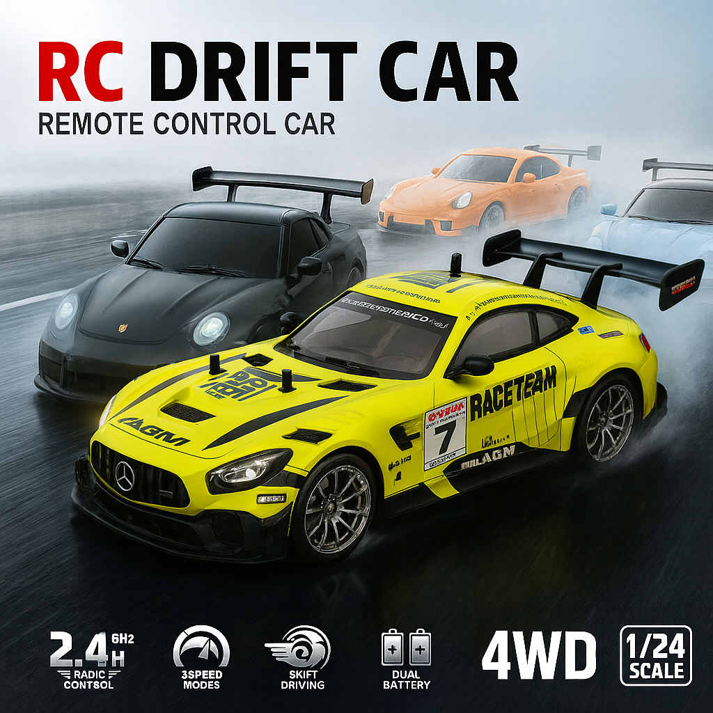 DWH RC Drift Car for Adults | High Speed 4X4 Remote Control car with Speed Adjustment, LED Lights, Extra Tyres & Cone – Rechargeable Drift Car