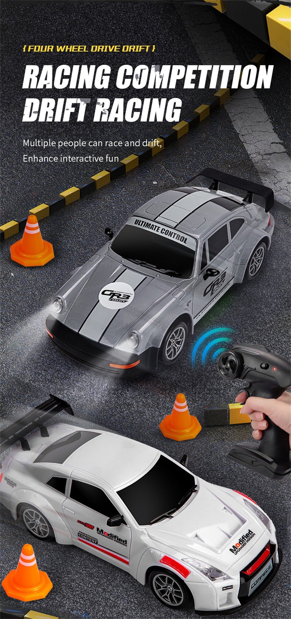 Porsche RC Drift Car 1:24 Scale – 20 KM/H High Speed 4WD Remote Control Car with LED Lights – 2.4GHz Racing RC Car with Drift Tyres & Rechargeable Battery