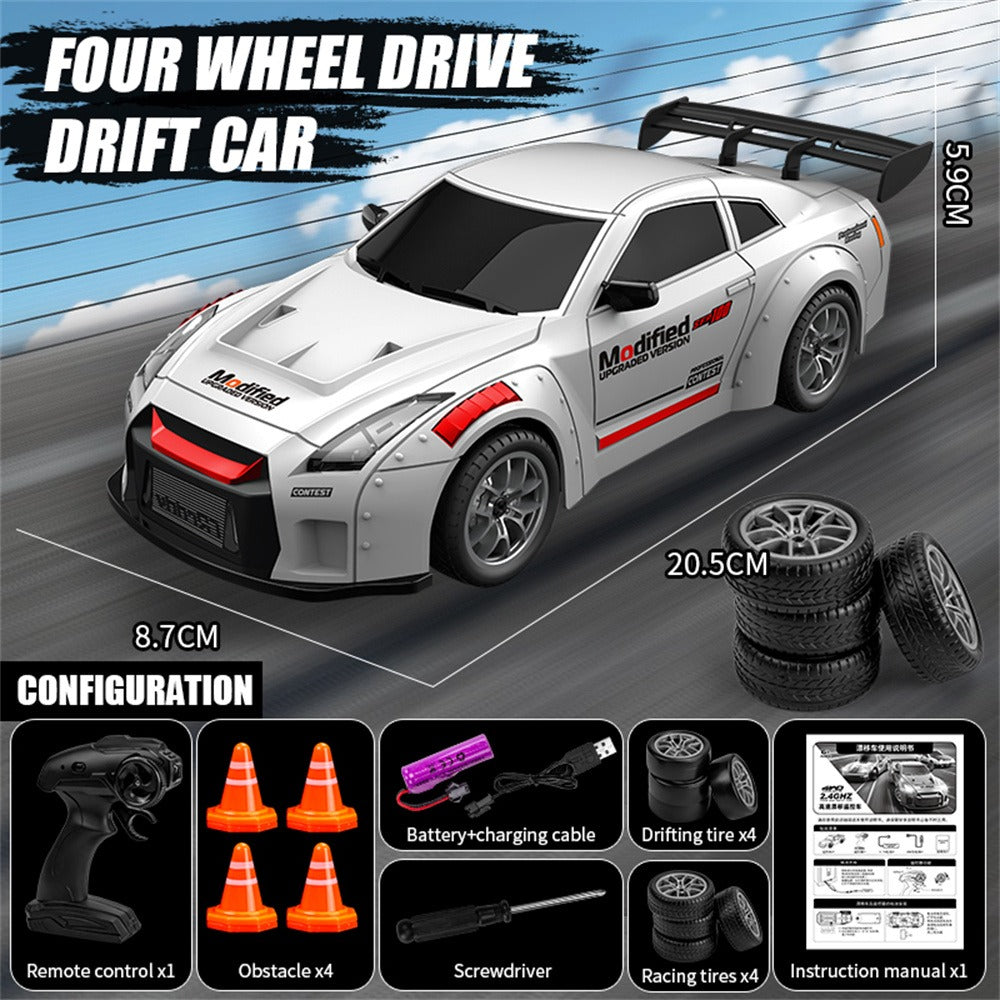 Nissan GTR RC Drift Car 1:24 Scale – 20 KM/H High Speed 4WD Remote Control Car with LED Lights