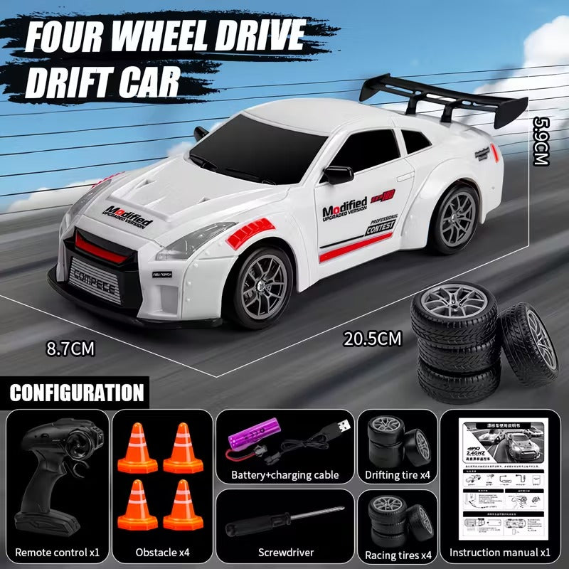 Nissan GTR RC Drift Car 1:24 Scale – 20 KM/H High Speed 4WD Remote Control Car with LED Lights