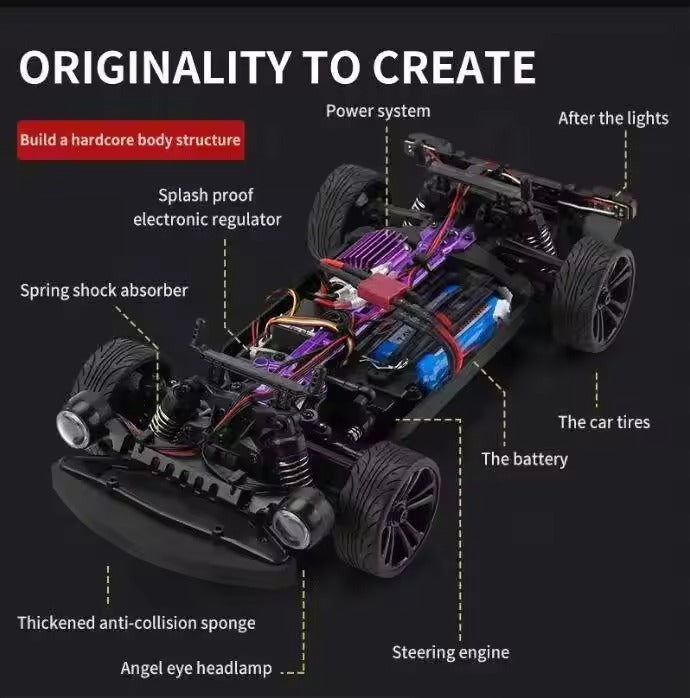 DWH Retro Muscle RC Drift Car 1:16 Scale | 4WD Hobby-Grade Drift Car – Up to 40 km/h
